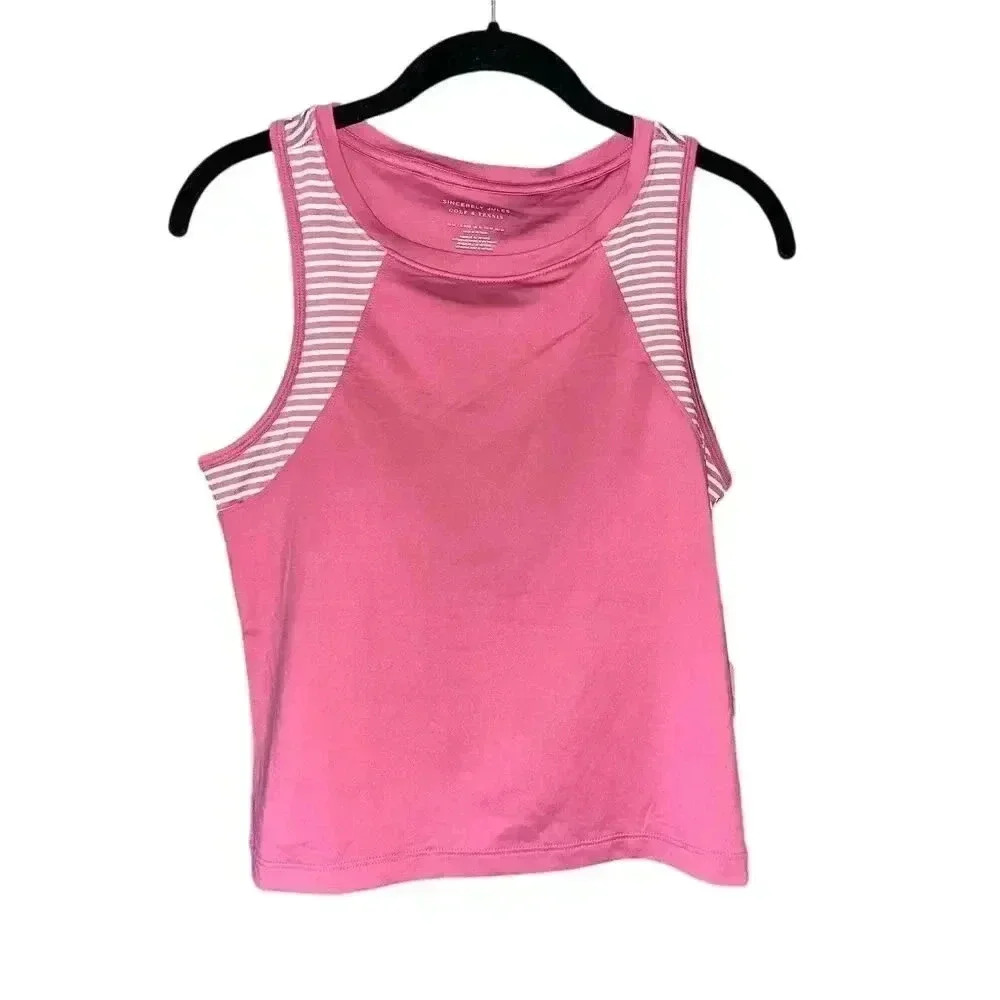 Sincerely Jules Pink Golf & Tennis Tank Top‎ Striped Accent Sporty Chic D7